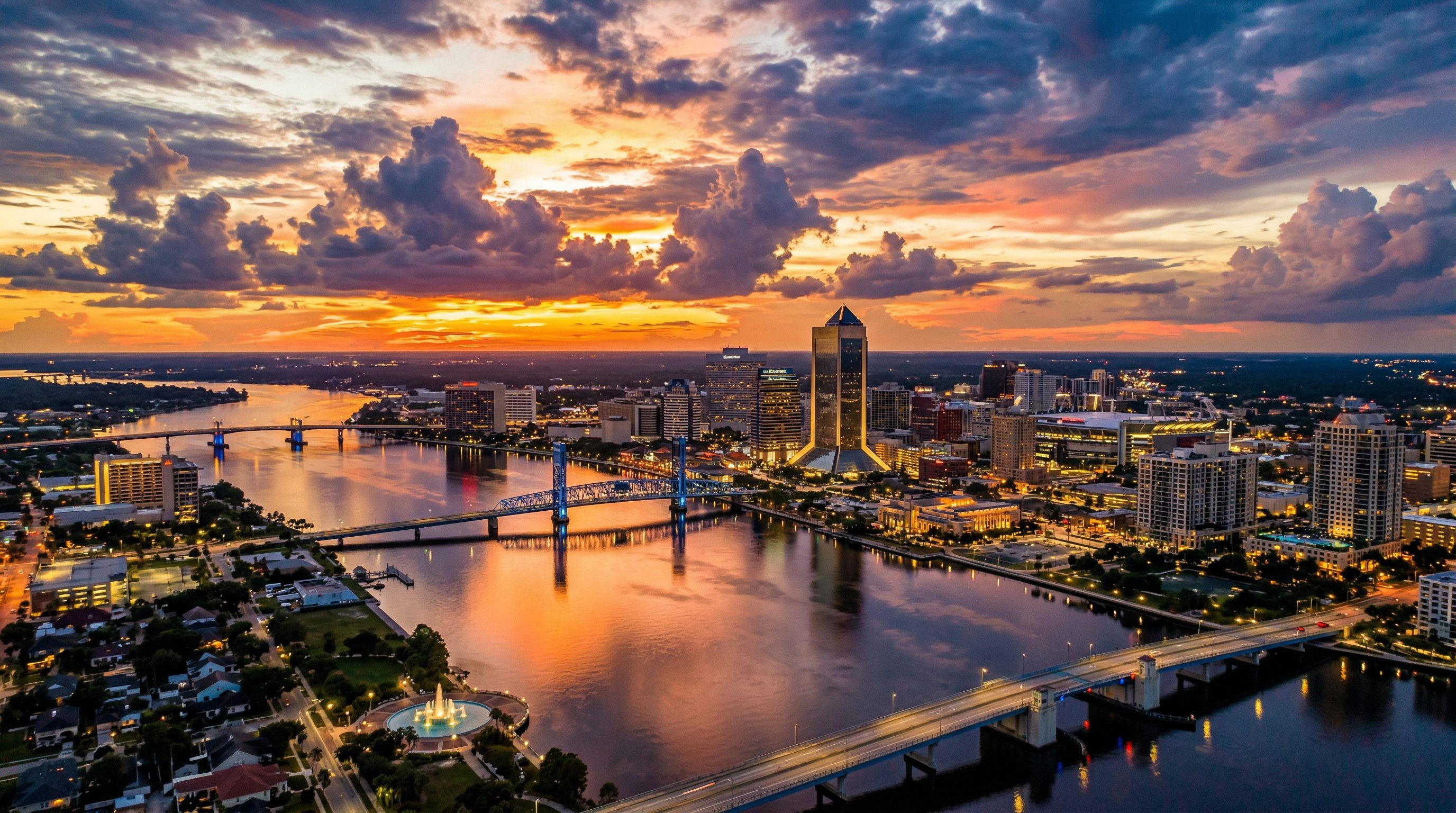 Jacksonville Florida skyline at sunset
