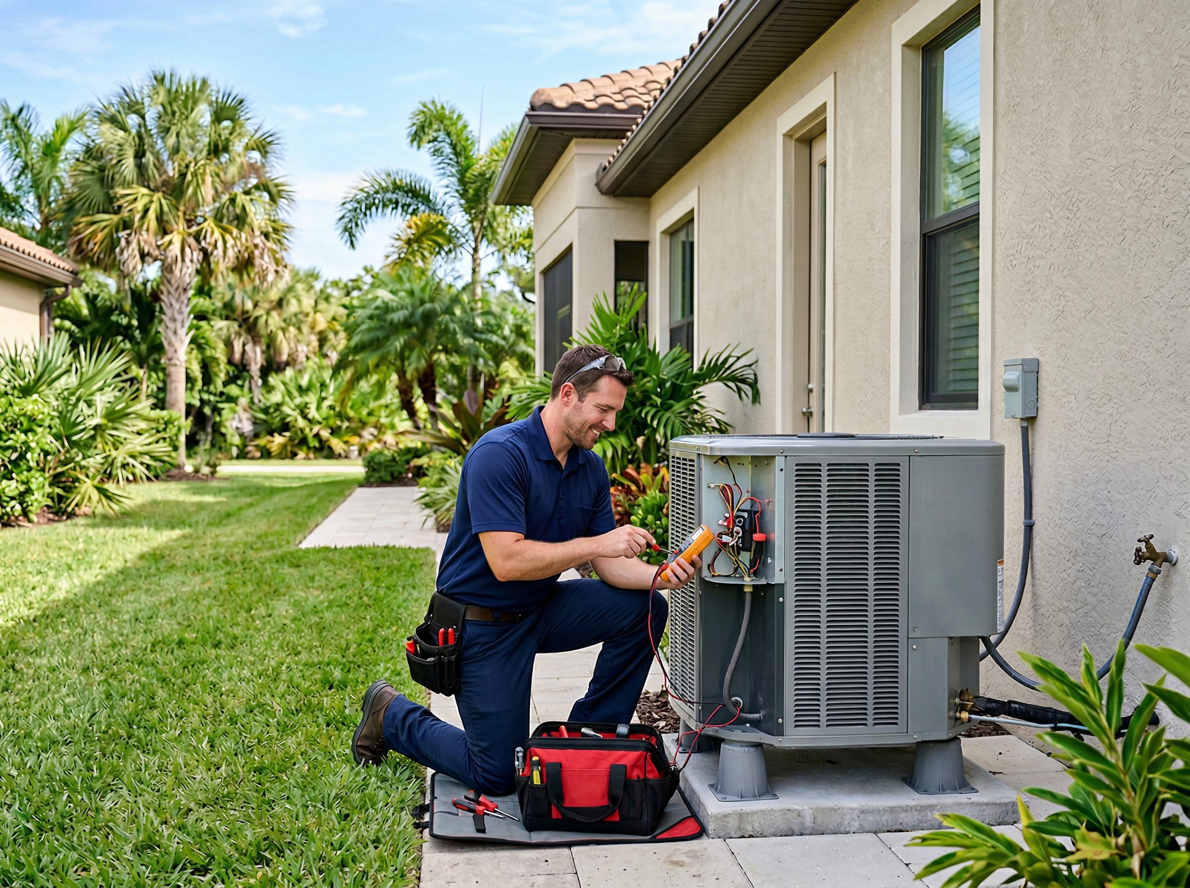 Professional HVAC technician servicing AC unit in Jacksonville Florida